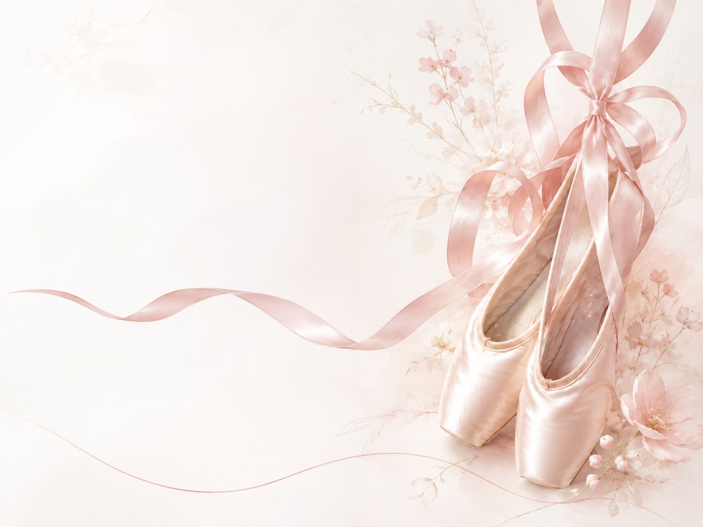 Elegant ballet illustration with pointe shoes and ribbons.